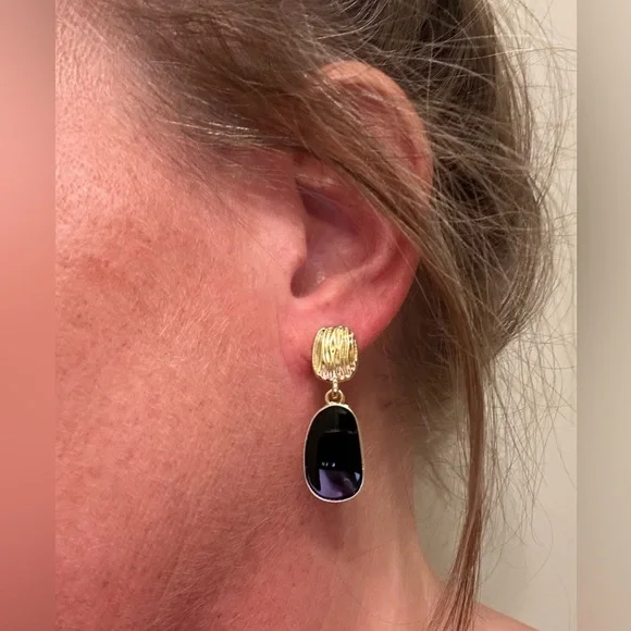 Black&Gold Statement Earrings - Picture 2 of 2